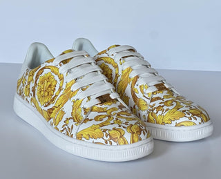 Versace Baroco Men's White/Gold Leather Sneakers 13 US (46 Euro) 1016936 NIB