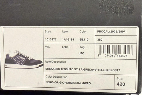 Versace Greca Men’s Leather Black/Charcoal Sneakers 9 US (42) 1013377 IT NIB