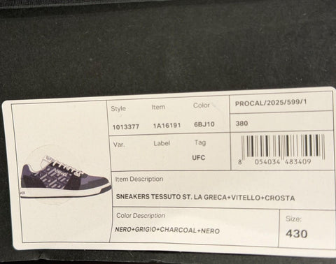 Versace Greca Men’s Leather Black/Charcoal Sneakers 10 US (43 Eu) 1013377 IT NIB