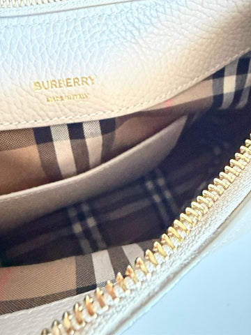 Burberry Hobo Leather Shoulder Bag Check Strap Limestone 81046801 IT NWT $1650