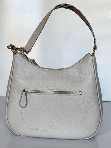 Burberry Hobo Leather Shoulder Bag Check Strap Limestone 81046801 IT NWT $1650