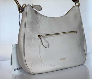 Burberry Hobo Leather Shoulder Bag Check Strap Limestone 81046801 IT NWT $1650