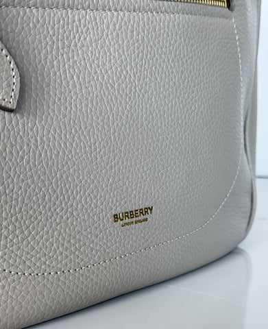 Burberry Hobo Leather Shoulder Bag Check Strap Limestone 81046801 IT NWT $1650