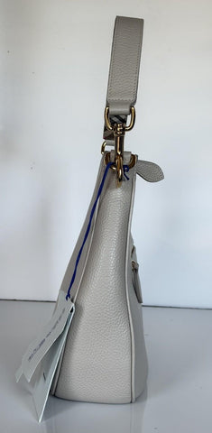 Burberry Hobo Leather Shoulder Bag Check Strap Limestone 81046801 IT NWT $1650