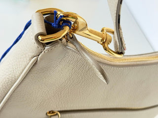 Burberry Hobo Leather Shoulder Bag Check Strap Limestone 81046801 IT NWT $1650