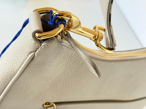 Burberry Hobo Leather Shoulder Bag Check Strap Limestone 81046801 IT NWT $1650