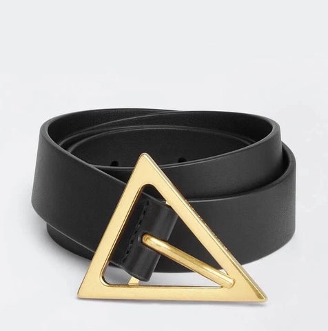 Bottega Veneta Triangle Calf Leather Black Belt 38/95 609275 ItalyNWT $450