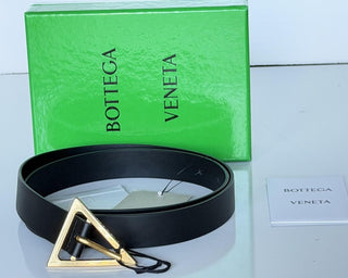 Bottega Veneta Triangle Calf Leather Black Belt 38/95 609275 Italy NWT $450
