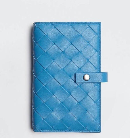 Bottega Veneta Nappa Leather Intrecciato Blue Wallet 609070 IT NWT $850
