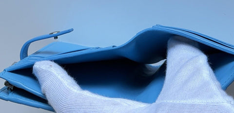 Bottega Veneta Nappa Leather Intrecciato Blue Wallet 609070 IT NWT $850