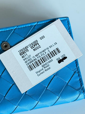 Bottega Veneta Nappa Leather Intrecciato Blue Wallet 609070 IT NWT $850