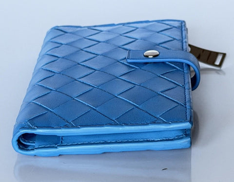 Bottega Veneta Nappa Leather Intrecciato Blue Wallet 609070 IT NWT $850