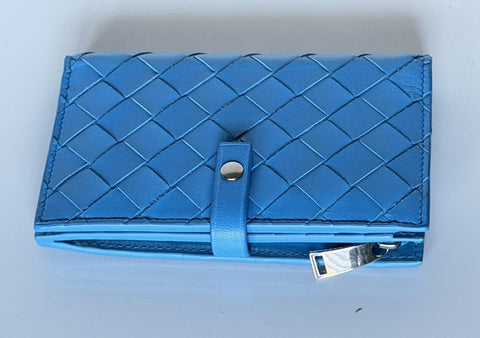 Bottega Veneta Nappa Leather Intrecciato Blue Wallet 609070 IT NWT $850