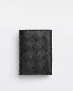 Bottega Veneta Tiny Tri-fold  Black/Papaya Wallet Leather 667036 NWT $690