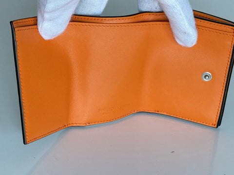 Bottega Veneta Tiny Tri-fold  Black/Papaya Wallet Leather 667036 NWT $690