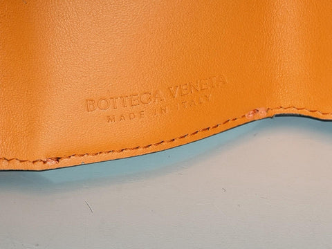 Bottega Veneta Tiny Tri-fold  Black/Papaya Wallet Leather 667036 NWT $690