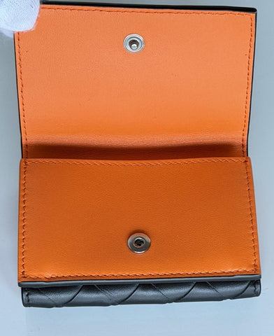 Bottega Veneta Tiny Tri-fold  Black/Papaya Wallet Leather 667036 NWT $690