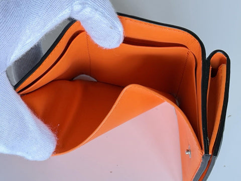 Bottega Veneta Tiny Tri-fold  Black/Papaya Wallet Leather 667036 NWT $690