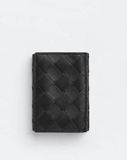 Bottega Veneta Tiny Tri-fold  Black/Papaya Wallet Leather 667036 NWT $690