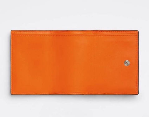 Bottega Veneta Tiny Tri-fold  Black/Papaya Wallet Leather 667036 NWT $690