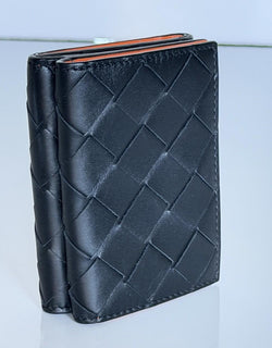 Bottega Veneta Tiny Tri-fold  Black/Papaya Wallet Leather 667036 NWT $690