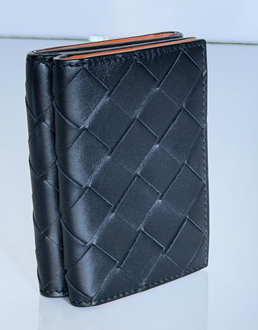 Bottega Veneta Tiny Tri-fold  Black/Papaya Wallet Leather 667036 NWT $690