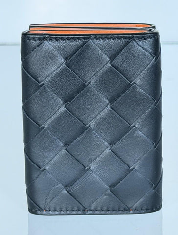 Bottega Veneta Tiny Tri-fold  Black/Papaya Wallet Leather 667036 NWT $690