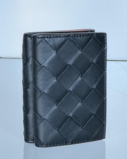 Bottega Veneta Tiny Tri-fold  Black/Papaya Wallet Leather 667036 NWT $690