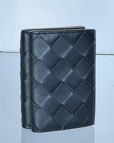 Bottega Veneta Tiny Tri-fold  Black/Papaya Wallet Leather 667036 NWT $690