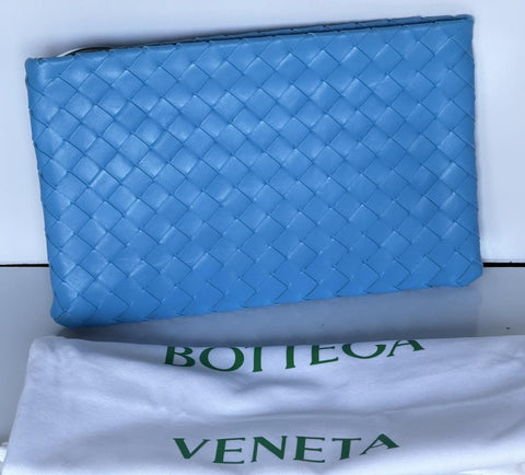 Bottega Venera Intrecciato Blue Leather Medium Pouch 608232 IT NWT $1450