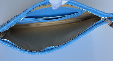 Bottega Venera Intrecciato Blue Leather Medium Pouch 608232 IT NWT $1450