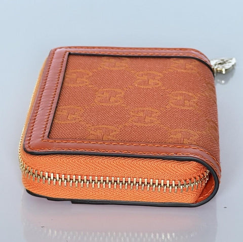 Gucci GG Print Bright Orange Zip Around Leather/Canvas Card Case Wallet IT NIB
