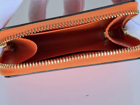 Gucci GG Print Bright Orange Zip Around Leather/Canvas Card Case Wallet IT NIB