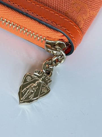 Gucci GG Print Bright Orange Zip Around Leather/Canvas Card Case Wallet IT NIB