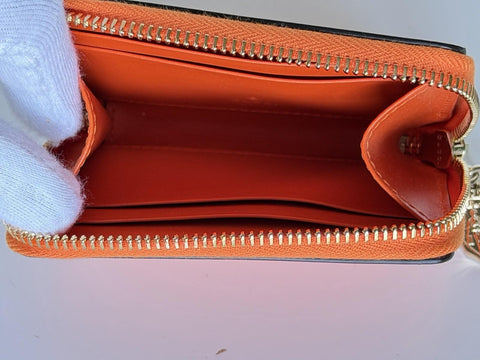 Gucci GG Print Bright Orange Zip Around Leather/Canvas Card Case Wallet IT NIB