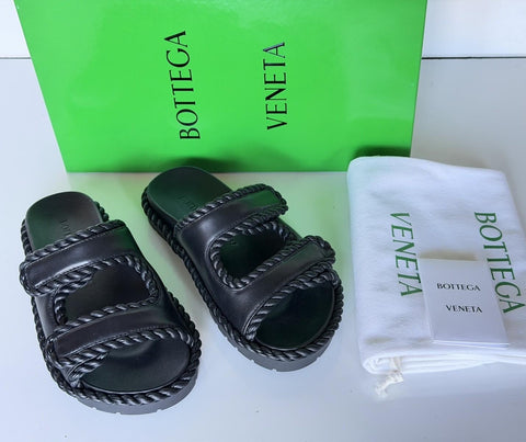 Bottega Veneta Soft Lambskin Leather Flat Sandals Black 7 US 787003 IT NIB $1100