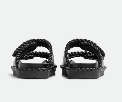 Bottega Veneta Soft Lambskin Leather Flat Sandals Black 7 US 787003 IT NIB $1100