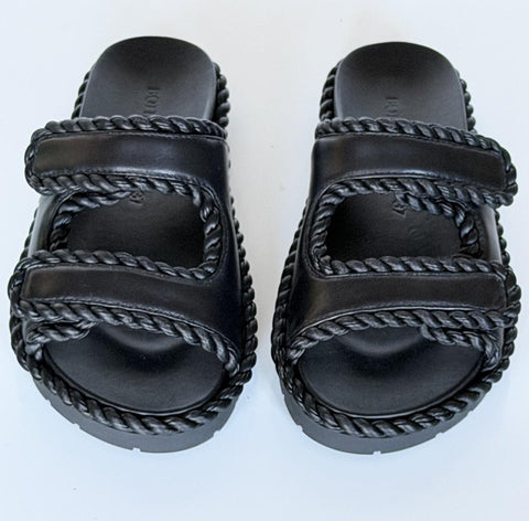 Bottega Veneta Soft Lambskin Leather Flat Sandals Black 7 US 787003 IT NIB $1100