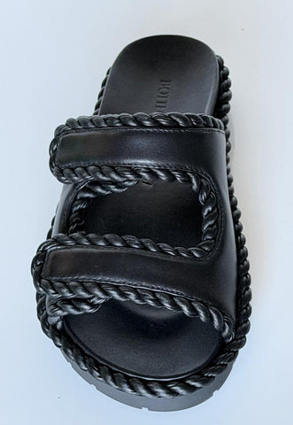 Bottega Veneta Soft Lambskin Leather Flat Sandals Black 7 US 787003 IT NIB $1100