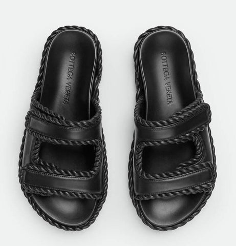 Bottega Veneta Soft Lambskin Leather Flat Sandals Black 10 US 787003 NIB $1100