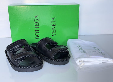 Bottega Veneta Soft Lambskin Leather Flat Sandals Black 10 US 787003 NIB $1100