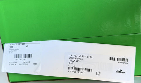 Bottega Veneta Soft Lambskin Leather Flat Sandals Black 10 US 787003 NIB $1100