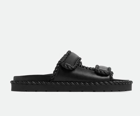 Bottega Veneta Soft Lambskin Leather Flat Sandals Black 10 US 787003 NIB $1100