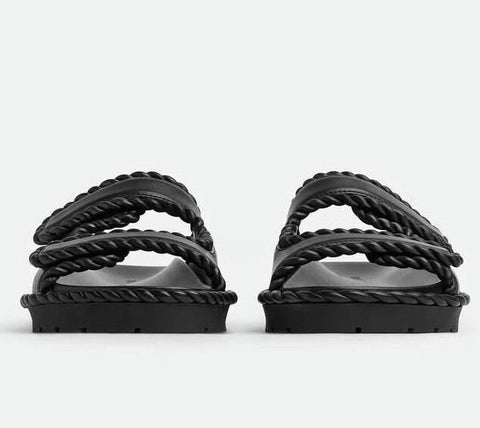 Bottega Veneta Soft Lambskin Leather Flat Sandals Black 10 US 787003 NIB $1100