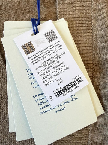Burberry Tulip Wool Camel Melange Cardigan Sweater Small 8112078 NWT $945