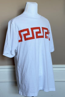 Versace Greek Key Print Cotton Jersey T-Shirt White/Coral 3XL 1014427 NWT