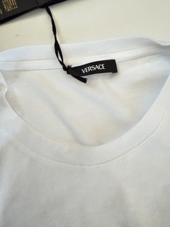 Versace Greek Key Print Cotton Jersey T-Shirt White/Coral 3XL 1014427 NWT