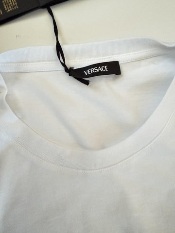 Versace Greek Key Print Cotton Jersey T-Shirt White/Coral 3XL 1014427 NWT