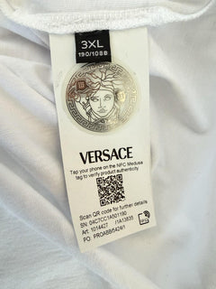 Versace Greek Key Print Cotton Jersey T-Shirt White/Coral 3XL 1014427 NWT