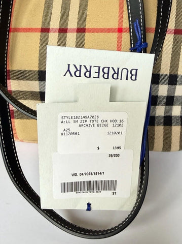 Burberry Small Zip Closure Tote Bag Archive Beige IP Check 8112056 IT NWT $1395